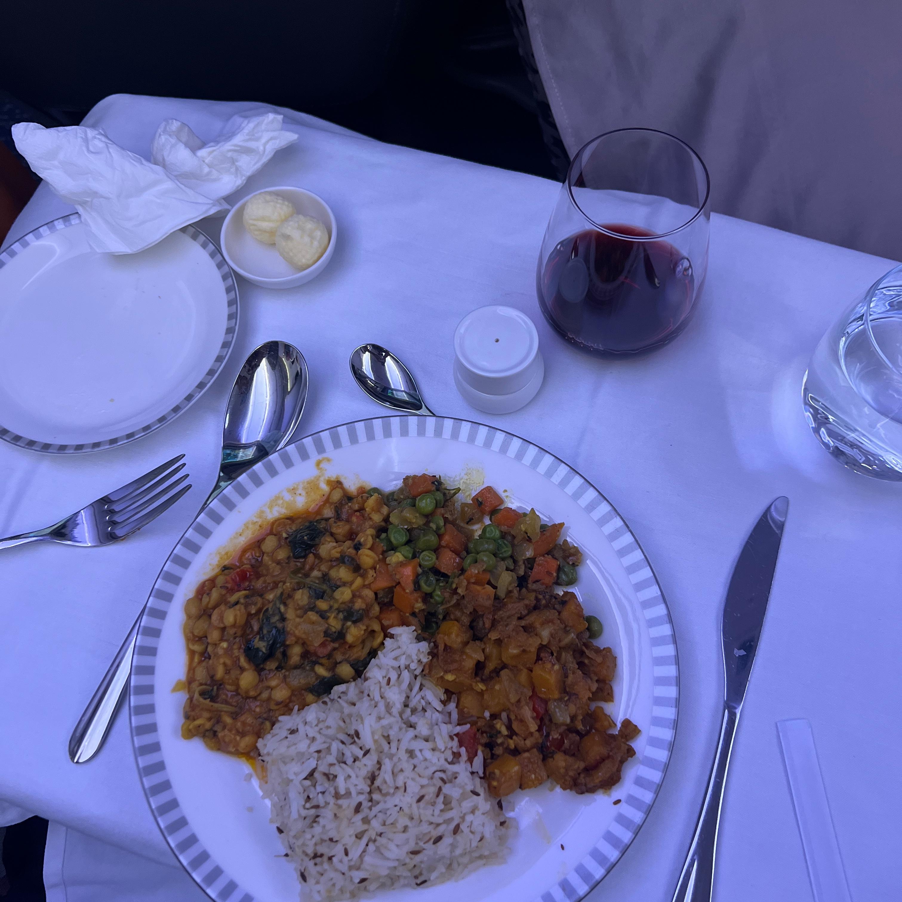Vegetarian Indian food on the flight