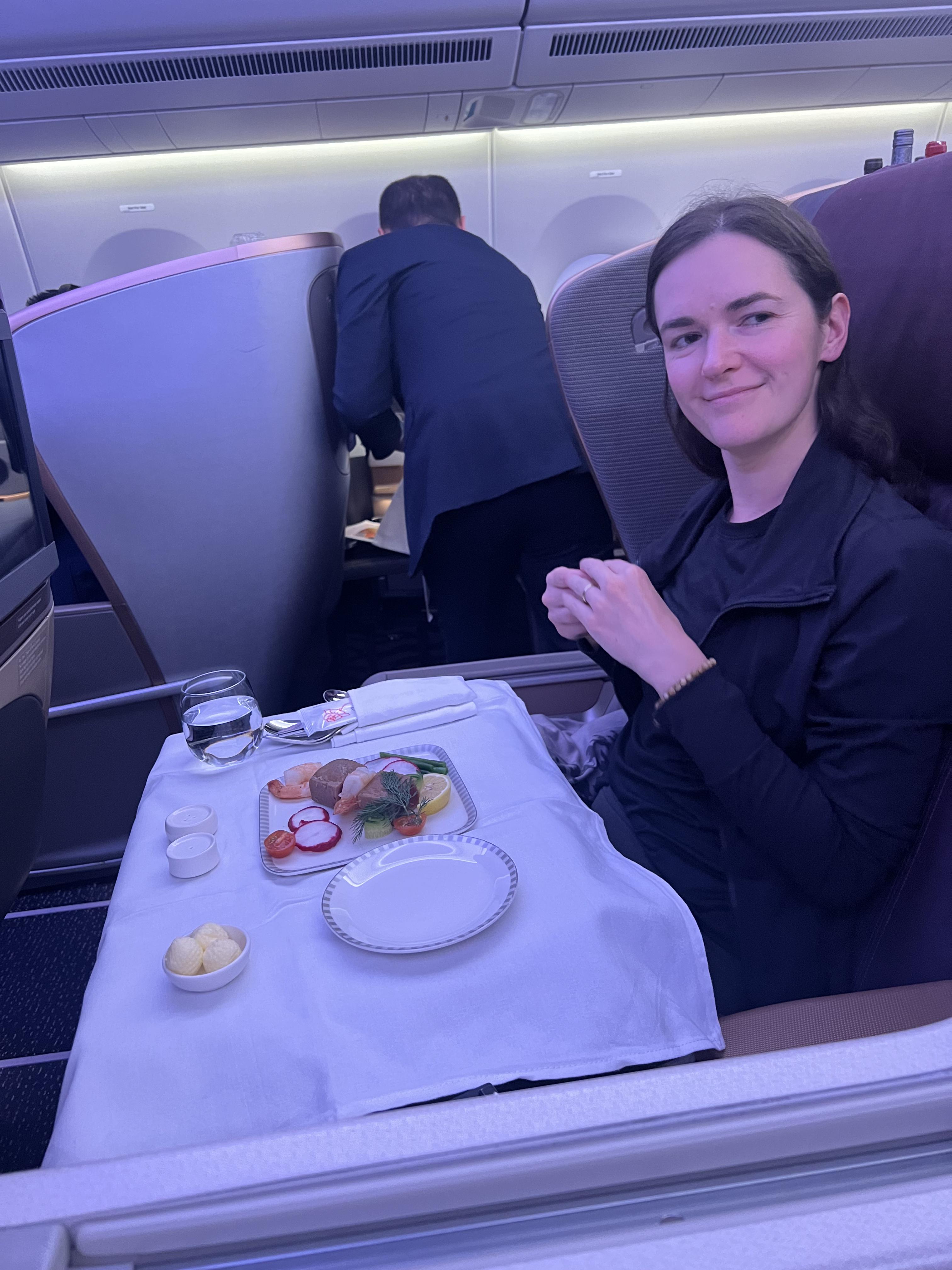 Ready for dinner on the flight